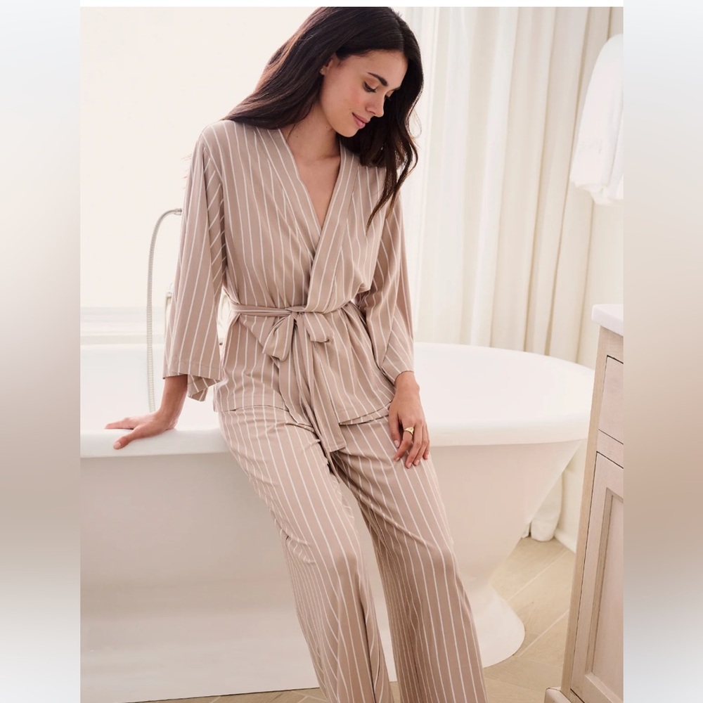 LAKE DreamModal Kimono Pajama Set in Driftwood Stripe